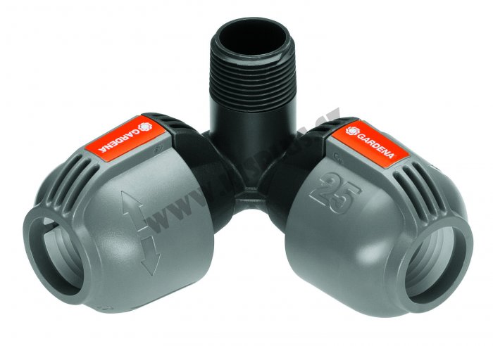 Gardena - L-kus 25 mm x vnější závit 3/4" - rohová přípojka zadešťovače